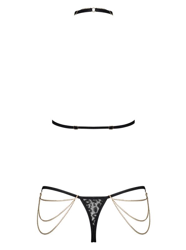 Комплект с цепочками Obsessive Pantheria 2-pcs set black L/XL, бюстгальтер, трусики