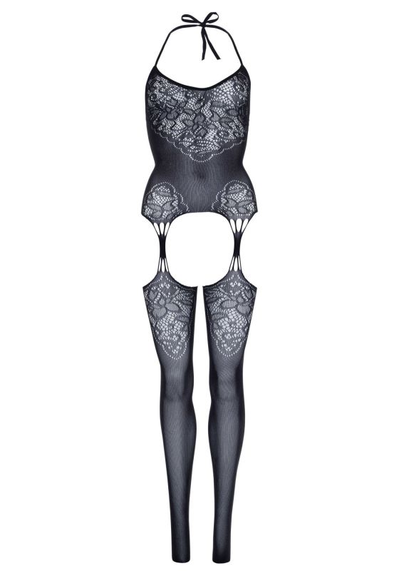 Эротический бодистокинг Leg Avenue Jacquard net Black, имитация чулок, открытый доступ, one size