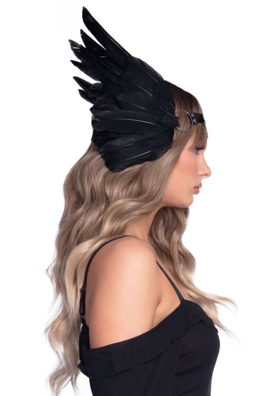 Повязка на голову с крыльями Leg Avenue Feather headband Black, перья и натуральная кожа
