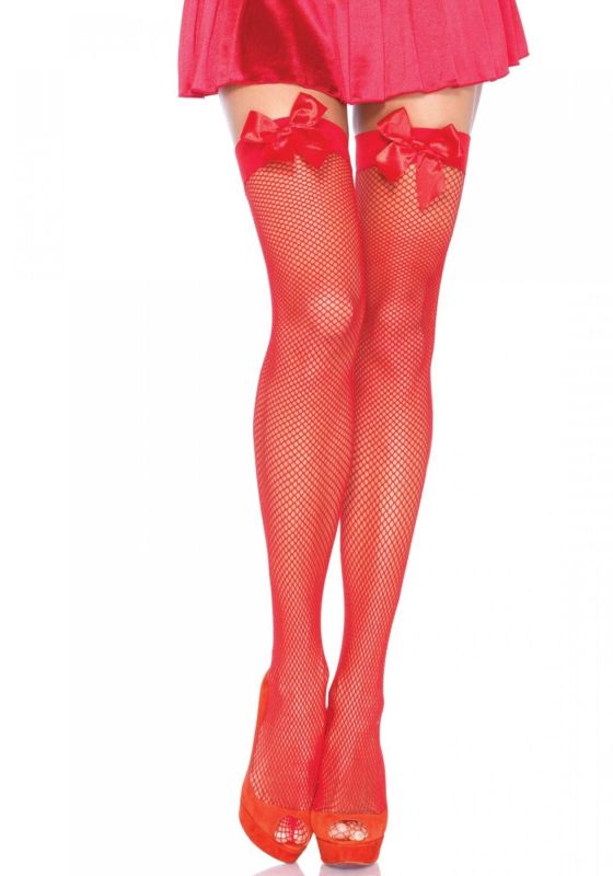 Чулки-сетка с атласным бантиком Leg Avenue Fishnet Thigh Highs With Bow One size, Red
