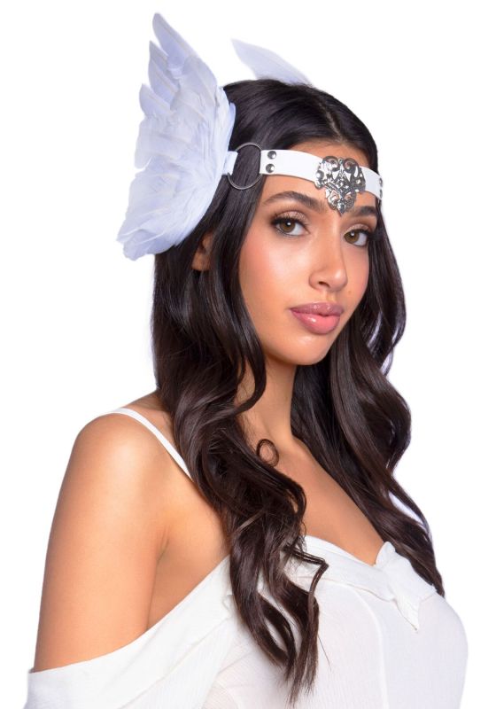 Повязка на голову с крыльями Leg Avenue Feather headband White, перья и натуральная кожа