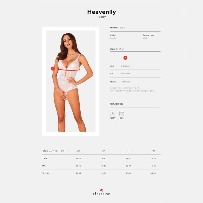 Эротическое полупрозрачное боди Obsessive Heavenlly crotchless teddy M/L, с доступом