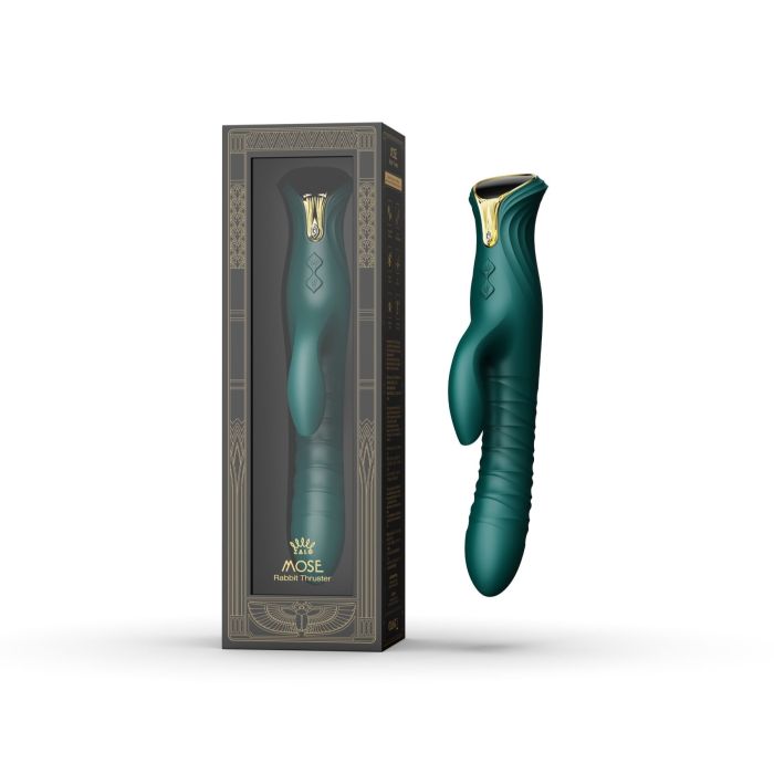 Пульсатор-кролик с вибрацией Zalo Mose Turquoise Green, нагрев до 42°, кристалл Swarovski