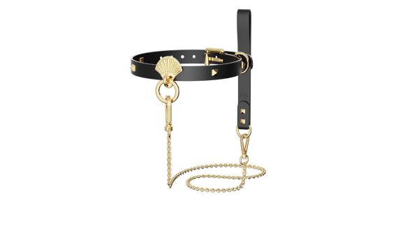 Роскошный ошейник с поводком Zalo Collar & Leash Set Black, натуральная кожа