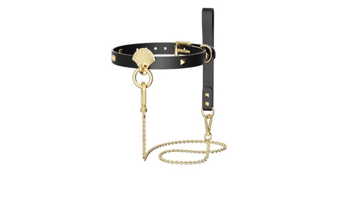 Роскошный ошейник с поводком Zalo Collar & Leash Set Black, натуральная кожа