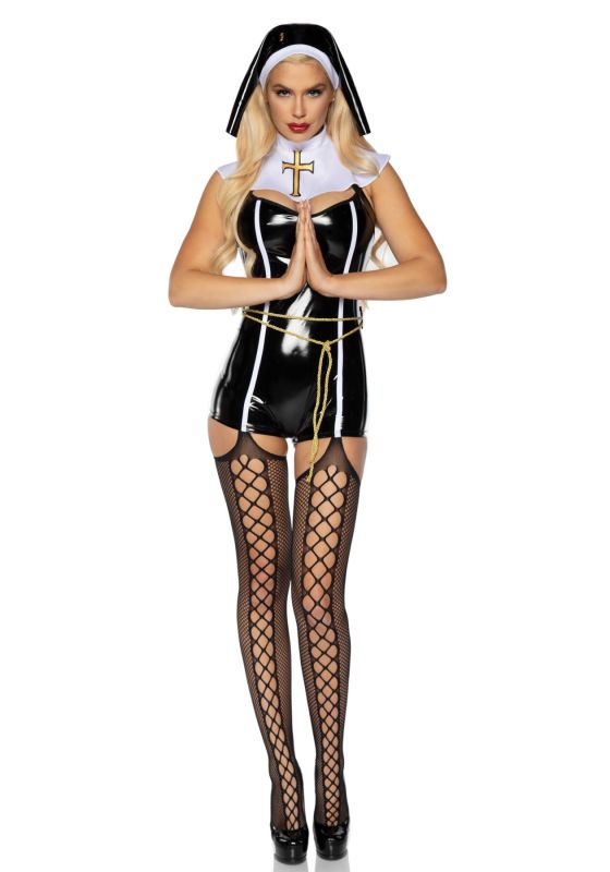 (SALE) Leg Avenue Vinyl Sinful Sister XS Black