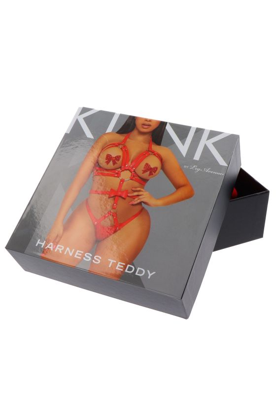 Портупея-тедди из ремней Leg Avenue Studded O-ring harness teddy L Red, экокожа