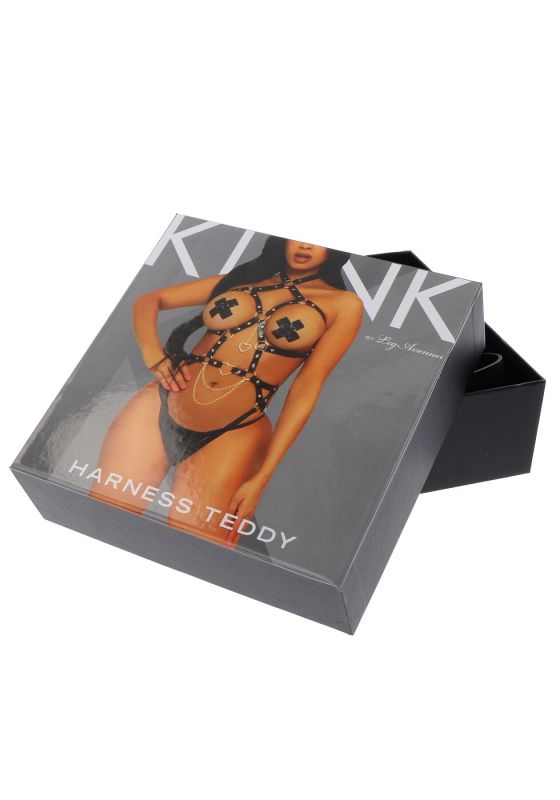 Портупея-тедди из экокожи Leg Avenue Heart ring harness teddy L, Black, подвеска-сердечко, цепи