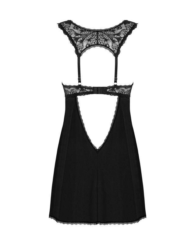 (SALE) Сорочка бэби-долл с кружевом на груди Obsessive Donna Dream babydoll XS/S Black, стринги