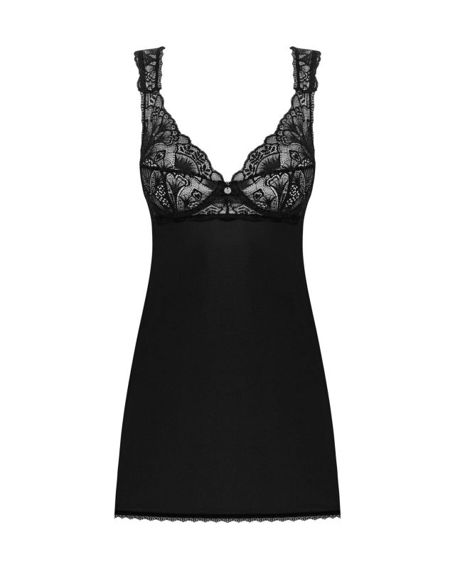 Сорочка бэби-долл с кружевом на груди Obsessive Donna Dream babydoll M/L Black, стринги