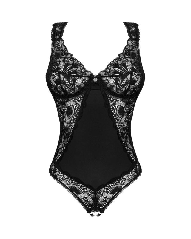 (SALE) Кружевное боди Obsessive Donna Dream crotchless teddy XS/S Black, открытый доступ