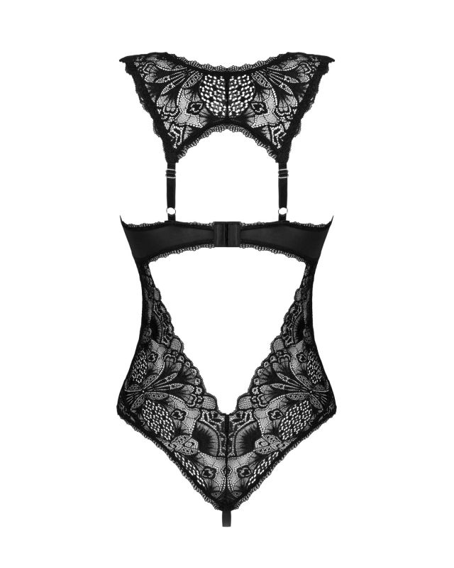 (SALE) Кружевное боди Obsessive Donna Dream crotchless teddy M/L Black, открытый доступ