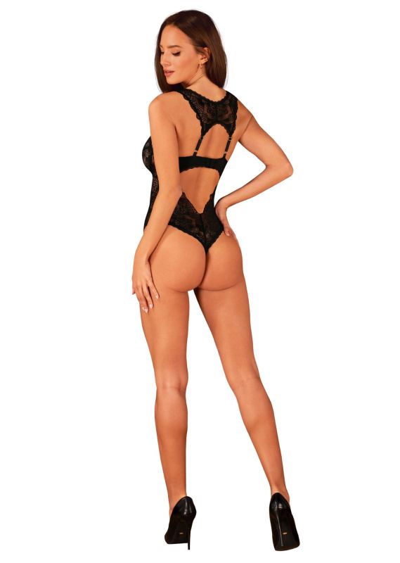 (SALE) Кружевное боди Obsessive Donna Dream crotchless teddy M/L Black, открытый доступ