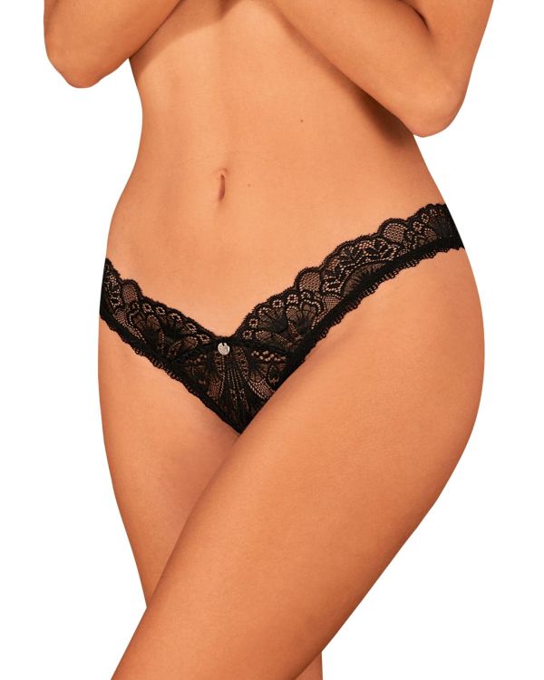 (SALE) Кружевные стринги Obsessive Donna Dream crotchless thong XS/S Black, открытый доступ