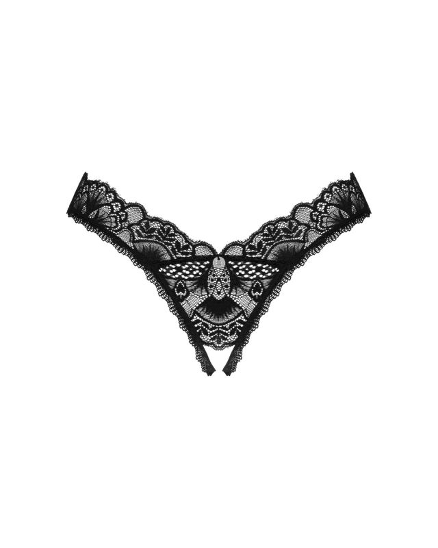 Кружевные стринги Obsessive Donna Dream crotchless thong M/L Black, открытый доступ