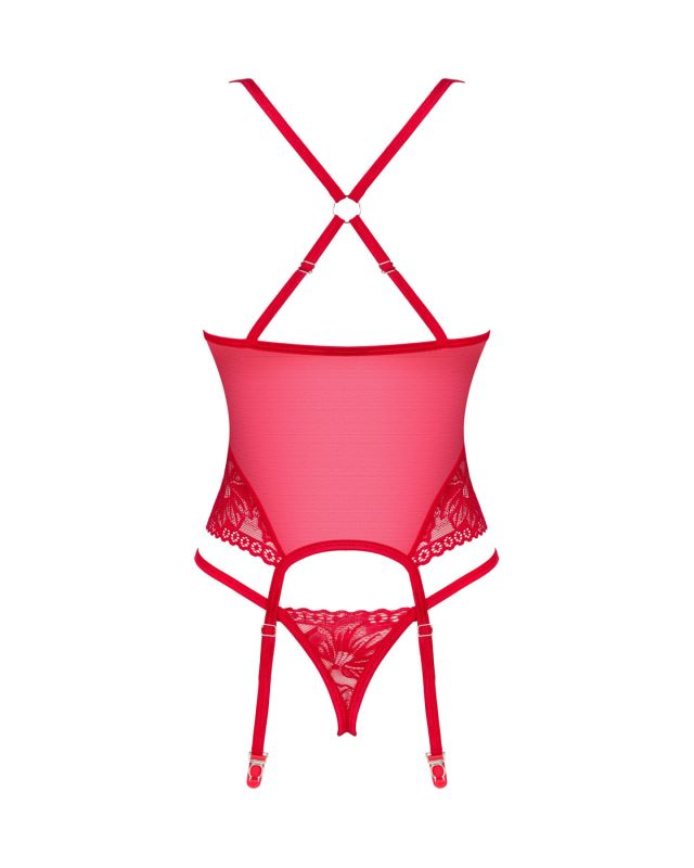 Прозрачный корсет Obsessive Lacelove corset XL/2XL Red, кружево, подвязки для чулок