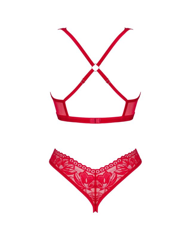 Комплект белья Obsessive Lacelove cupless 2-pcs set XL/2XL Red, открытый доступ, открытая грудь