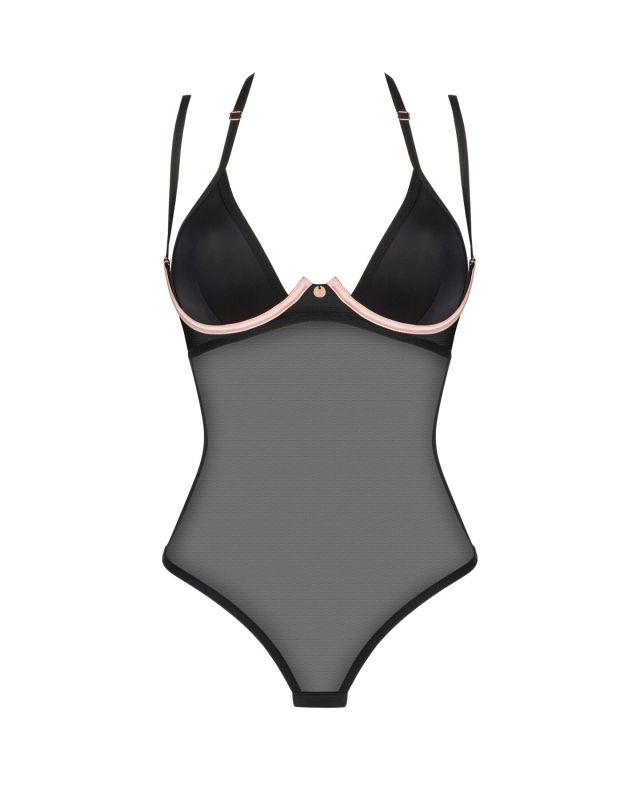 Прозрачное боди Obsessive Selinne teddy XS/S Black, мелкая сетка, двойные бретели