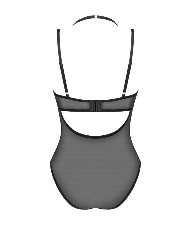 Прозрачное боди Obsessive Selinne teddy XS/S Black, мелкая сетка, двойные бретели