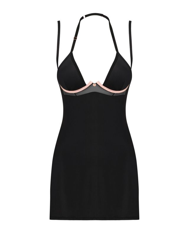 (SALE) Сорочка Obsessive Selinne chemise & thong XS/S Black, стринги, двойные бретели