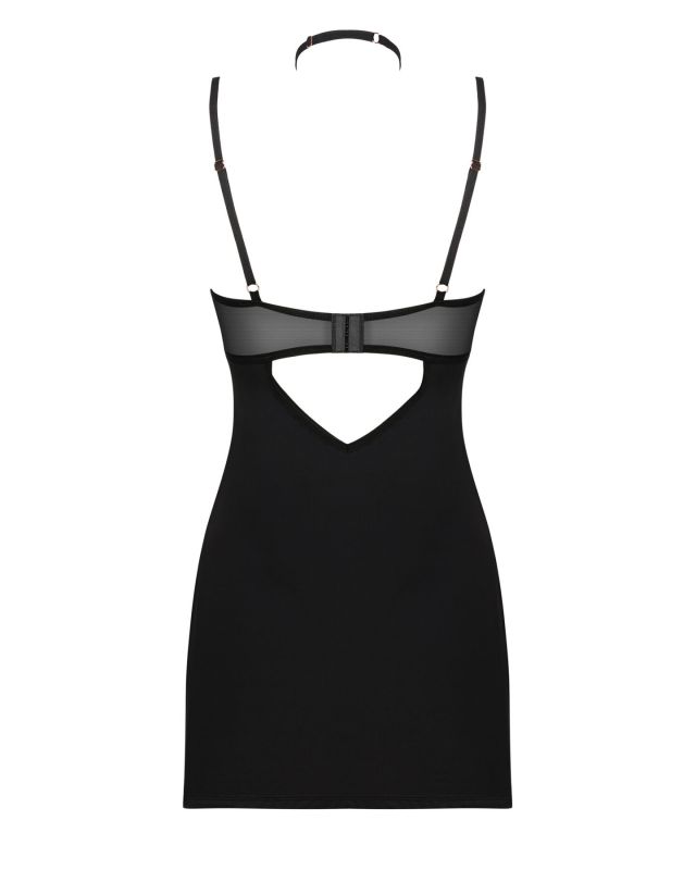 Сорочка Obsessive Selinne chemise & thong M/L Black, стринги, двойные бретели