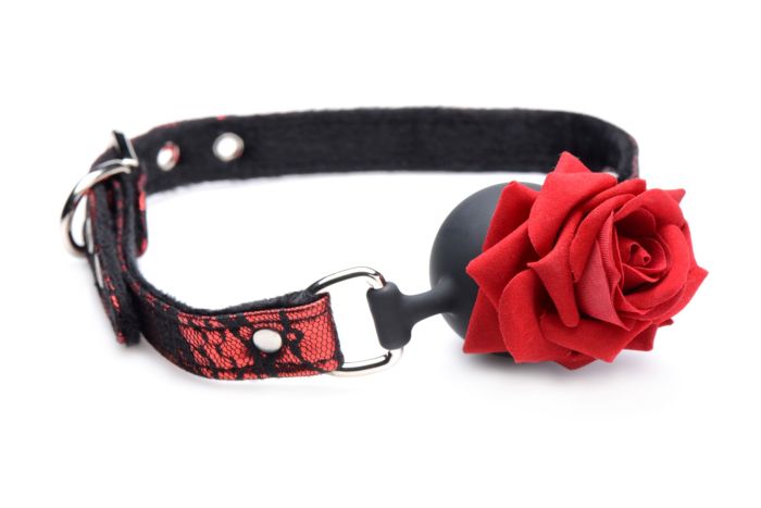 Кляп с розой Master Series: Eye-Catching Ball Gag With Rose, черно-красный
