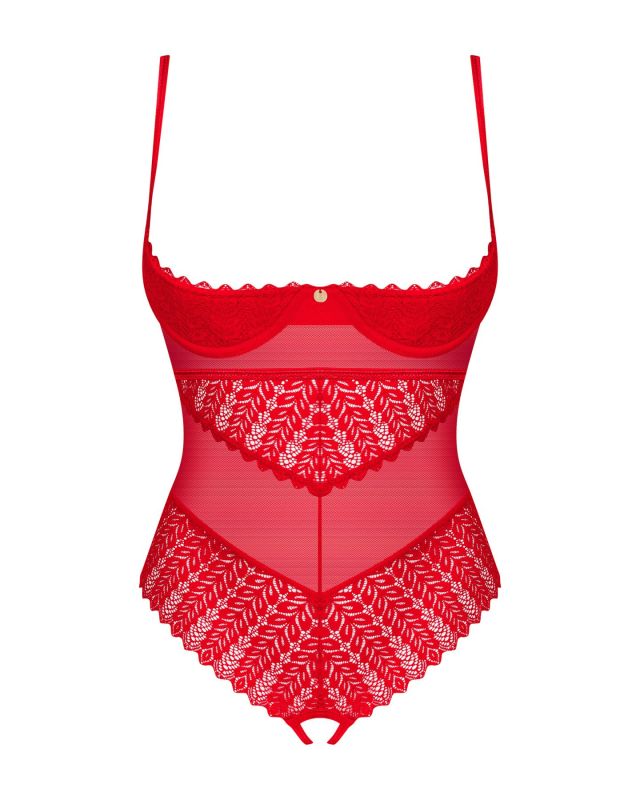 Боди с доступом Obsessive Ingridia crotchless teddy XS/S, красное, открытая грудь