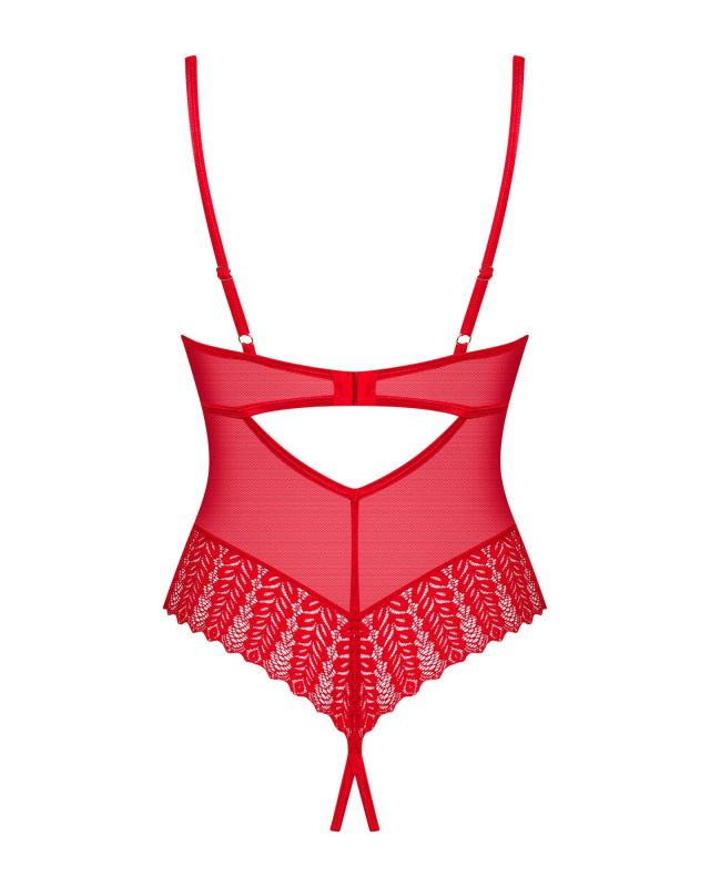 Боди с доступом Obsessive Ingridia crotchless teddy M/L, красное, открытая грудь