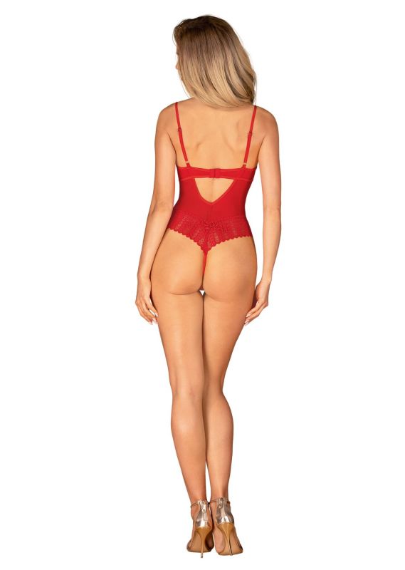 Боди с доступом Obsessive Ingridia crotchless teddy M/L, красное, открытая грудь