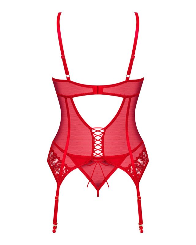 Комплект корсет и стринги Obsessive Ingridia corset & thong M/L, красный