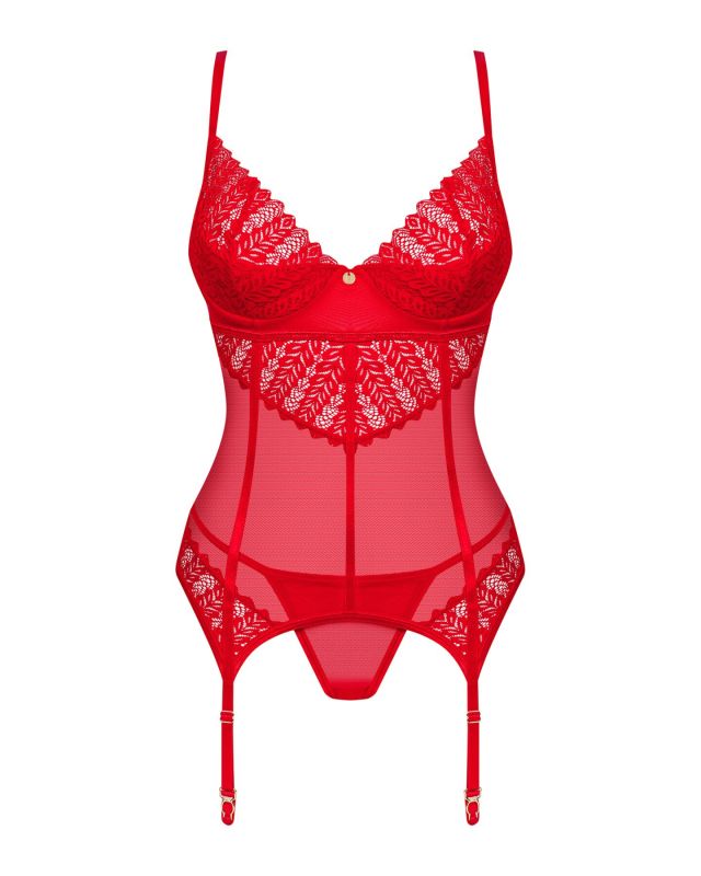 Комплект корсет и стринги Obsessive Ingridia corset & thong M/L, красный