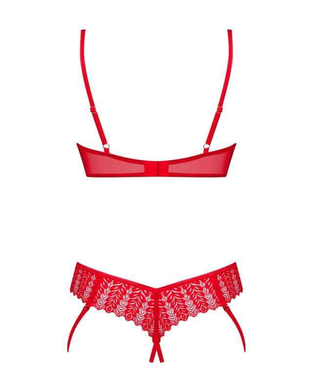 Комплект Obsessive Ingridia 2-pcs crotchless set XS/S, красный, с доступом, открытая грудь