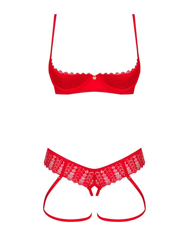 Комплект Obsessive Ingridia 2-pcs crotchless set XS/S, красный, с доступом, открытая грудь