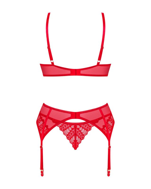 Комплект Obsessive Ingridia 3-pcs set XL/2XL, красный, бюстгальтер, стринги, пояс