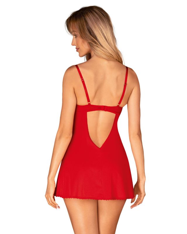 Пеньюар Obsessive Ingridia chemise & thong XS/S, красный, сорочка, стринги