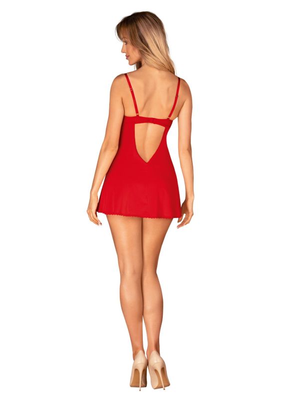 Пеньюар Obsessive Ingridia chemise & thong XS/S, красный, сорочка, стринги