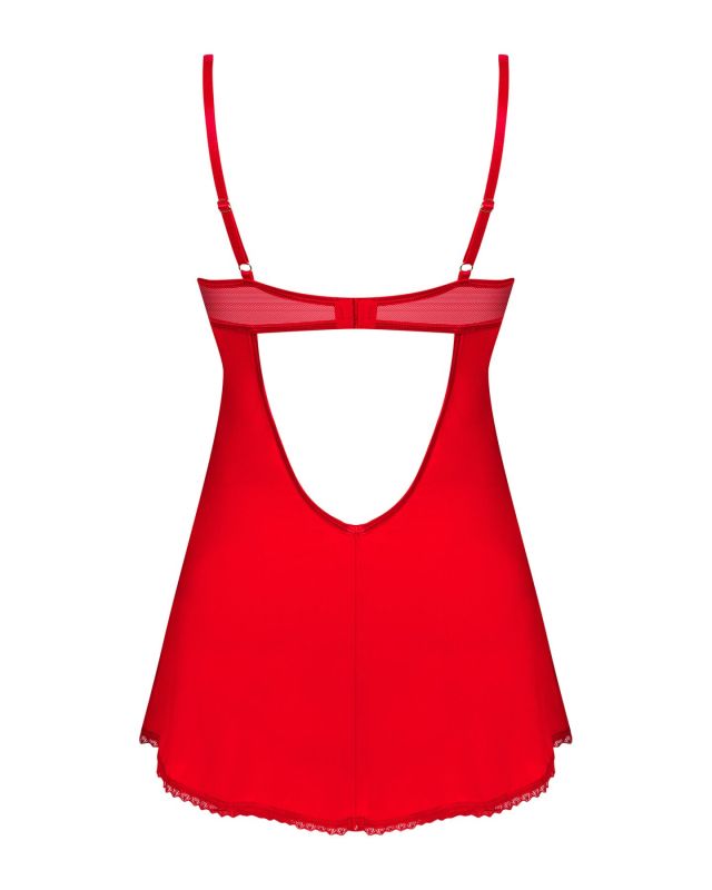 Пеньюар Obsessive Ingridia chemise & thong XS/S, красный, сорочка, стринги