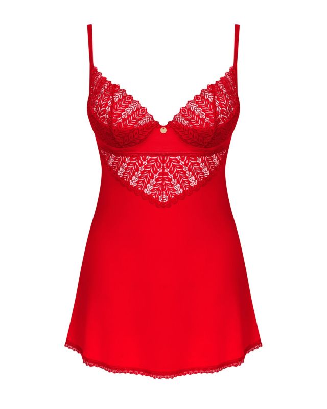 Пеньюар Obsessive Ingridia chemise & thong XL/2XL, красный, сорочка, стринги