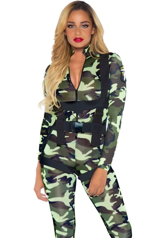 Эротический костюм десантницы Leg Avenue Pretty Paratrooper S, комбинезон, портупея