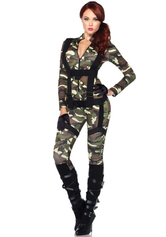 Эротический костюм десантницы Leg Avenue Pretty Paratrooper L, комбинезон, портупея
