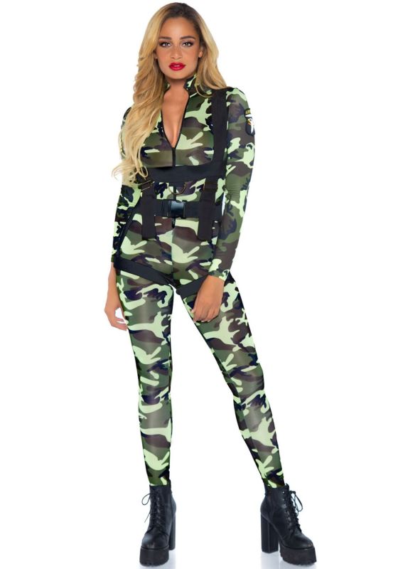 Эротический костюм десантницы Leg Avenue Pretty Paratrooper XL, комбинезон, портупея