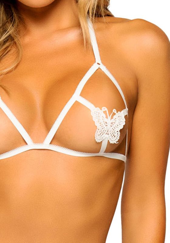 Эротический комплект с открытой чашкой Leg Avenue Open cup bra and pearl panty One Size White