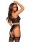 Эротический комплект Leg Avenue Crop top and garter panty Black, топ, трусики с доступом, чулки