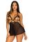Сорочка беби-долл с открытыми чашками Leg Avenue Lace and mesh babydoll & panty Black M, стринги