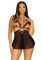 Сорочка беби-долл с открытыми чашками Leg Avenue Lace and mesh babydoll & panty Black M, стринги