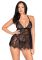 Сорочка беби-долл Leg Avenue Floral lace babydoll & string Black M, стринги