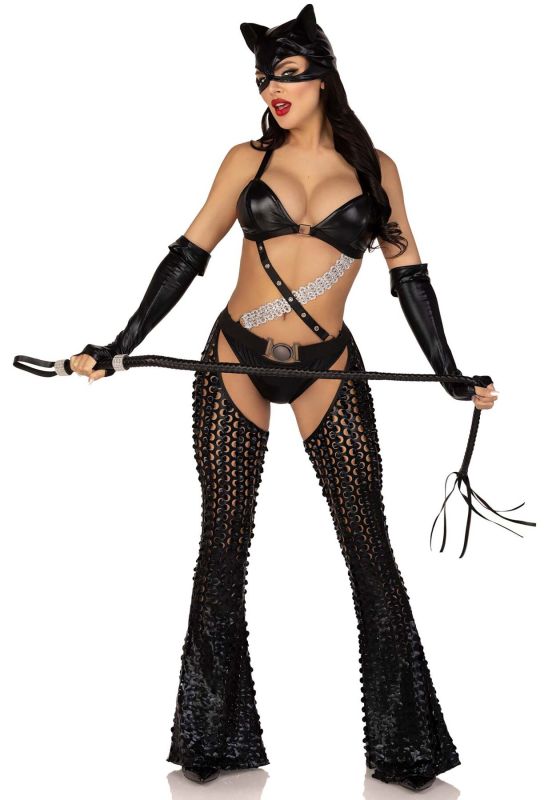 Эротический костюм кошечки-госпожи Leg Avenue Mistress Kitty XS, перчатки, комбинезон, маска