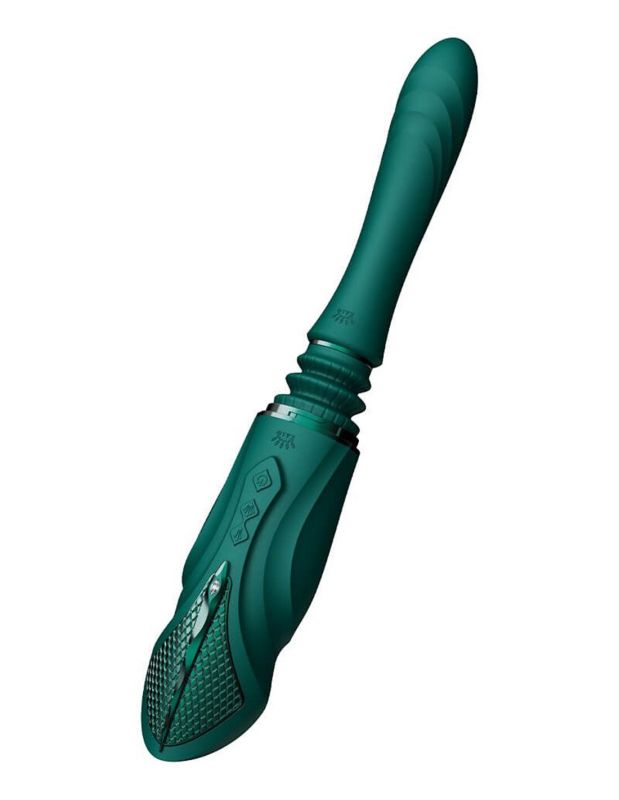 Компактная смарт секс-машина Zalo – Sesh Turquoise Green, 2 насадки, пульт ДУ, кристалл Swarovski