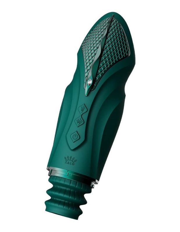 Компактная смарт секс-машина Zalo – Sesh Turquoise Green, 2 насадки, пульт ДУ, кристалл Swarovski