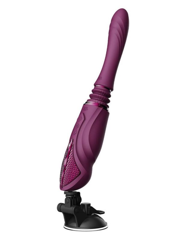 Компактная смарт секс-машина Zalo – Sesh Velvet Purple, 2 насадки, пульт ДУ, кристалл Swarovski